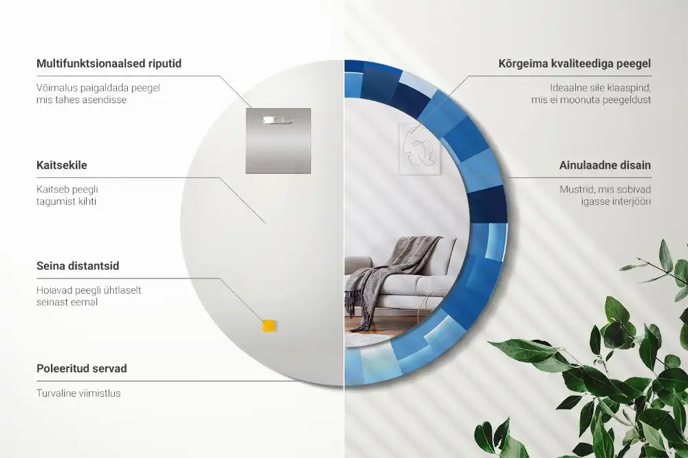 Oglindă rotundă decorativă de perete cu model abstract albastru
