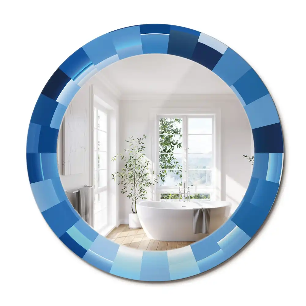 Oglindă rotundă decorativă de perete cu model abstract albastru