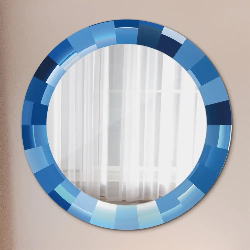 Oglindă rotundă decorativă de perete cu model abstract albastru