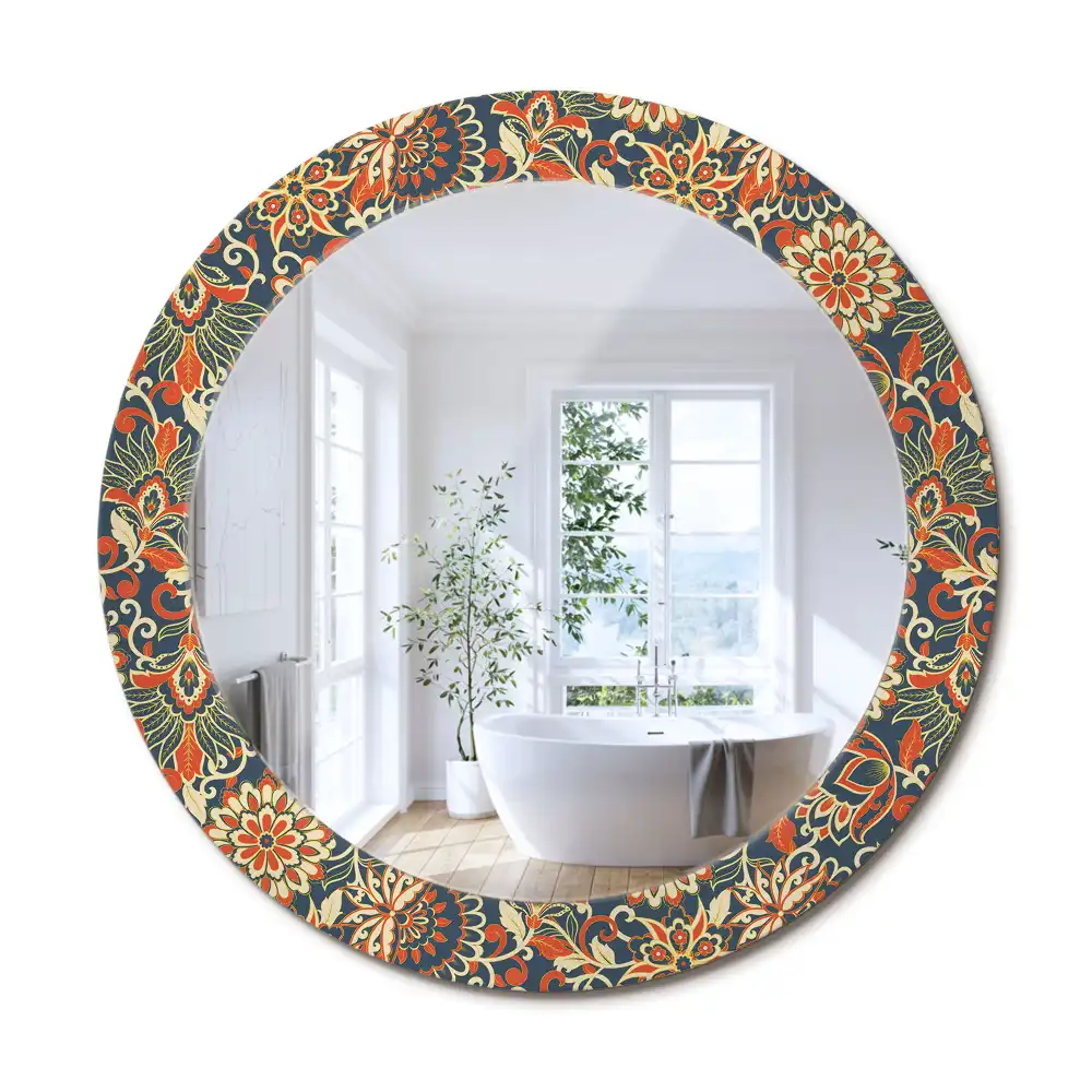 Oglindă rotundă cu imprimeu floral retro