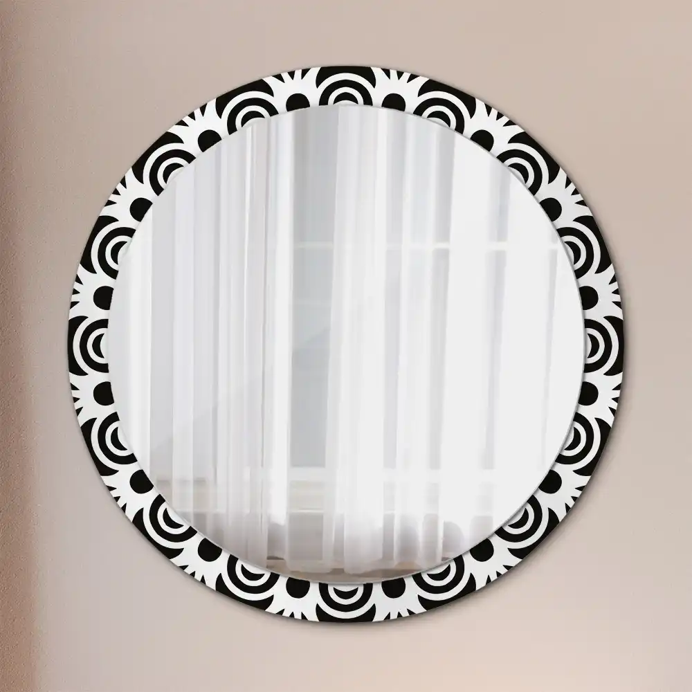 Oglindă rotundă cu ramă ornamentată neagră