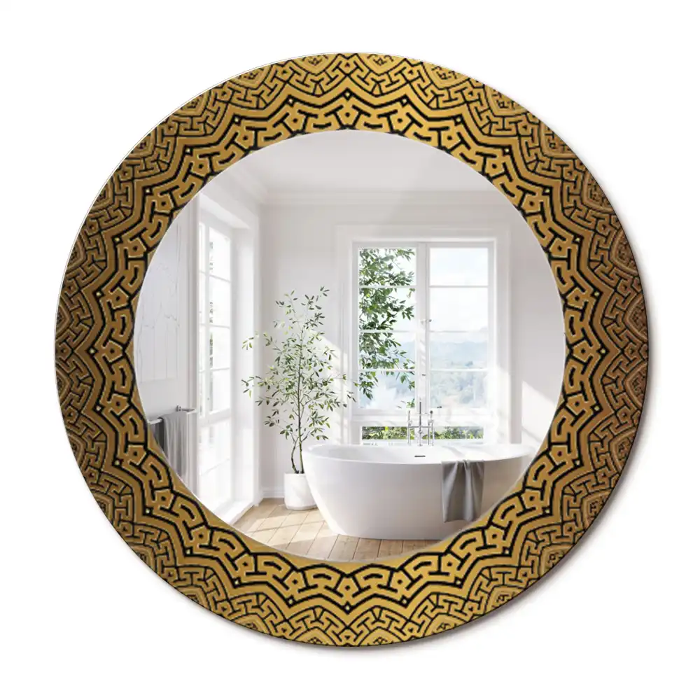 Oglindă rotundă decorativă de perete cu ornament grecesc