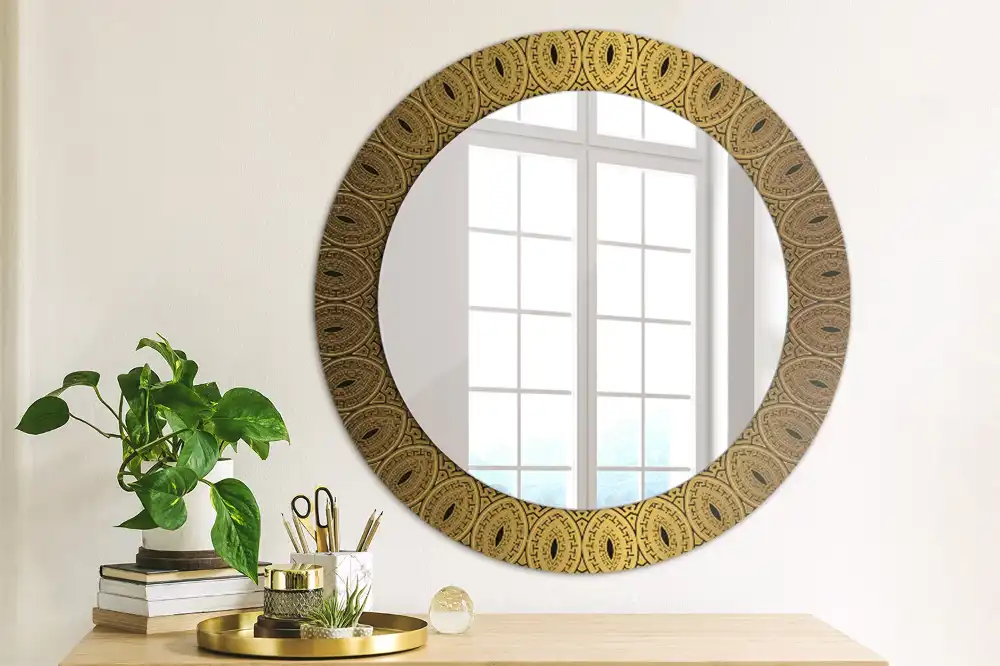 Oglindă rotundă decorativă de perete cu ornament grecesc