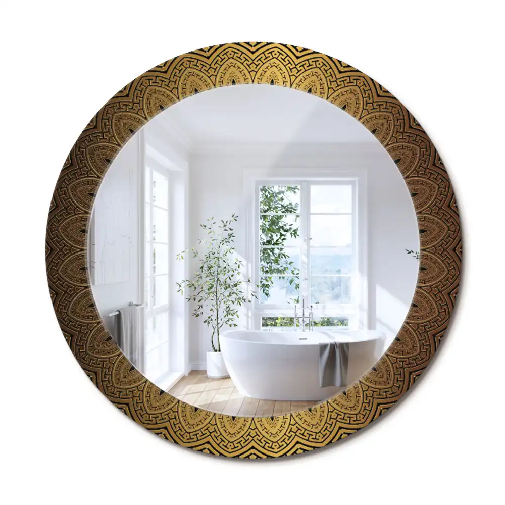 Oglindă rotundă decorativă de perete cu ornament grecesc