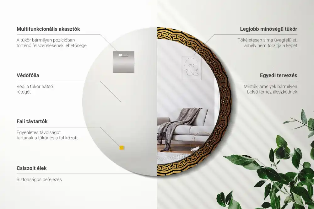 Oglindă rotundă decorativă de perete cu ornament grecesc