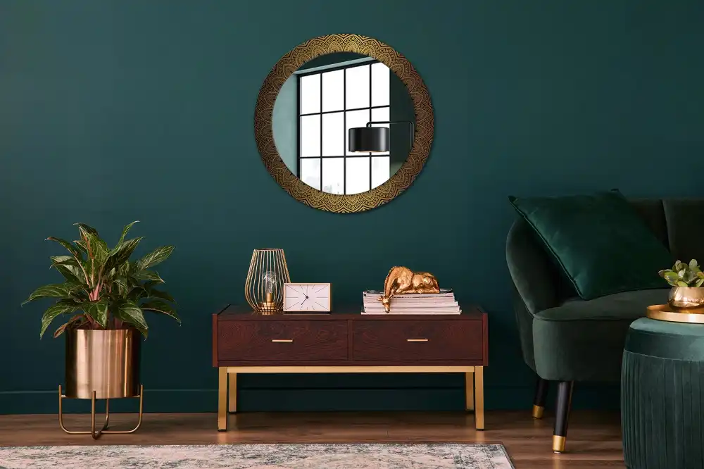 Oglindă rotundă decorativă de perete cu ornament grecesc