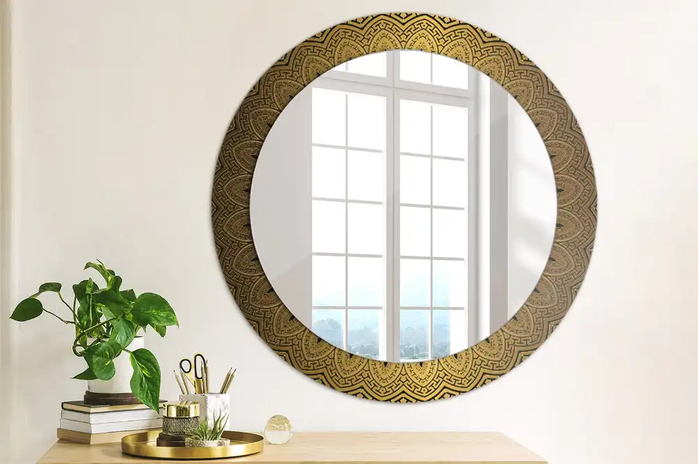 Oglindă rotundă decorativă de perete cu ornament grecesc