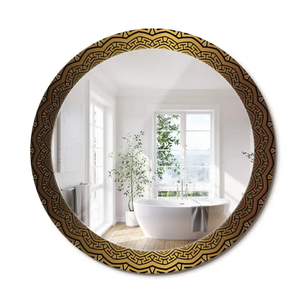 Oglindă rotundă decorativă de perete cu ornament grecesc