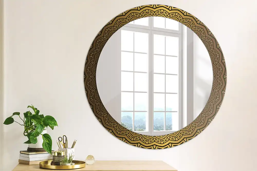Oglindă rotundă decorativă de perete cu ornament grecesc