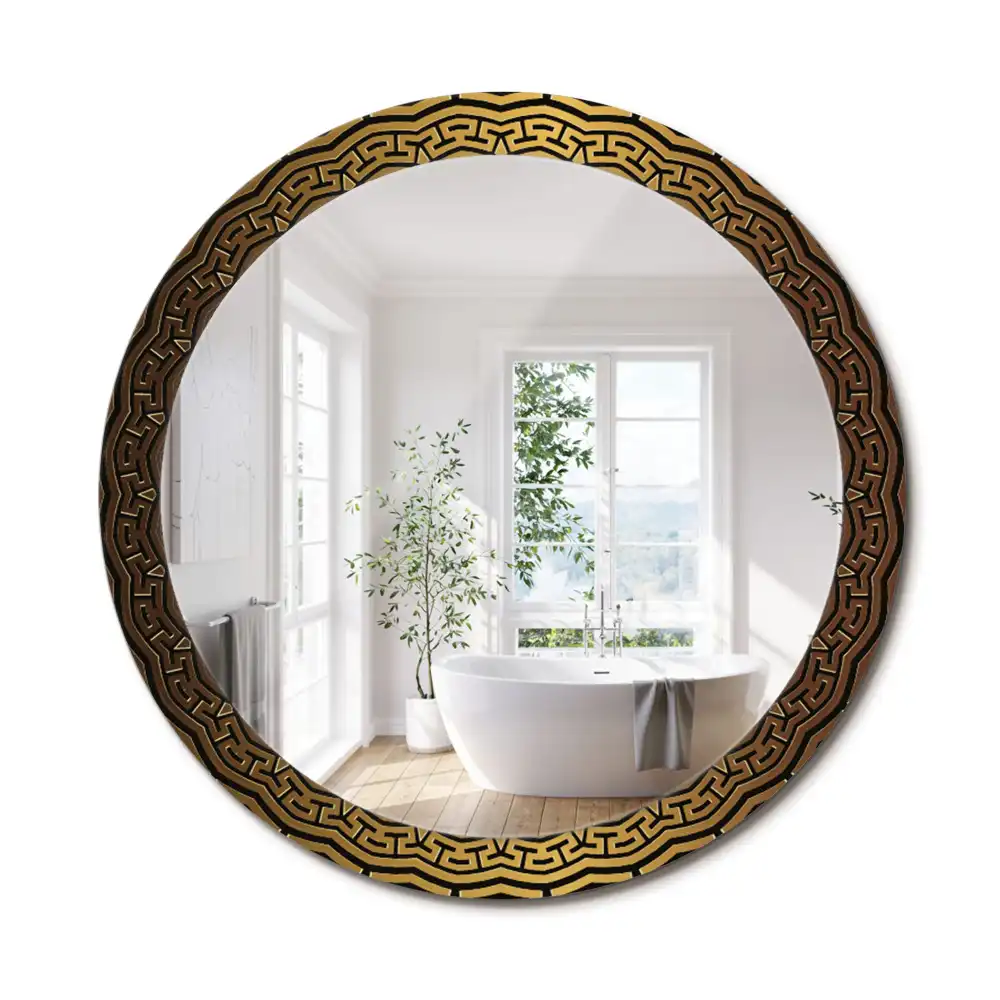 Oglindă rotundă decorativă de perete cu ornament grecesc