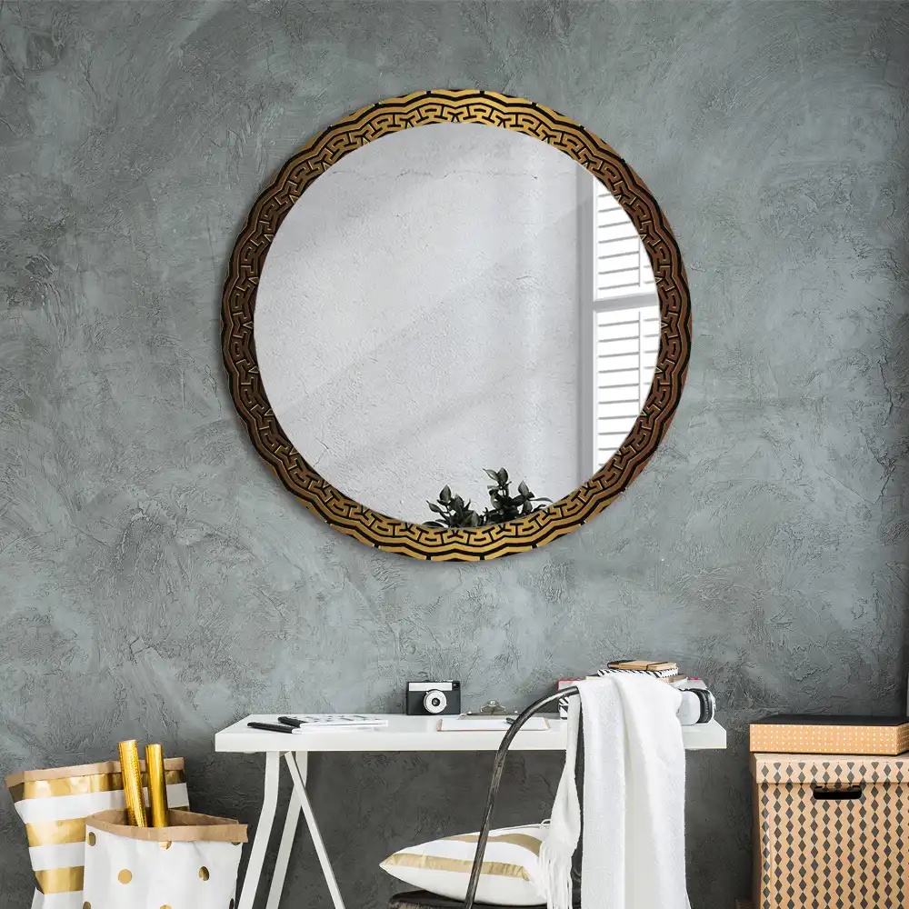 Oglindă rotundă decorativă de perete cu ornament grecesc