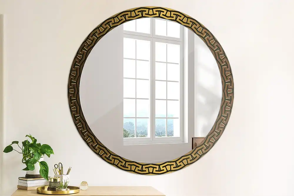 Oglindă rotundă decorativă de perete cu ornament grecesc