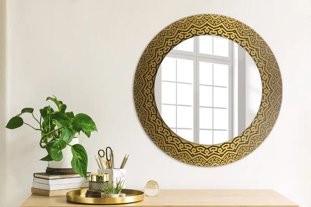 Oglindă rotundă decorativă de perete cu ornament grecesc