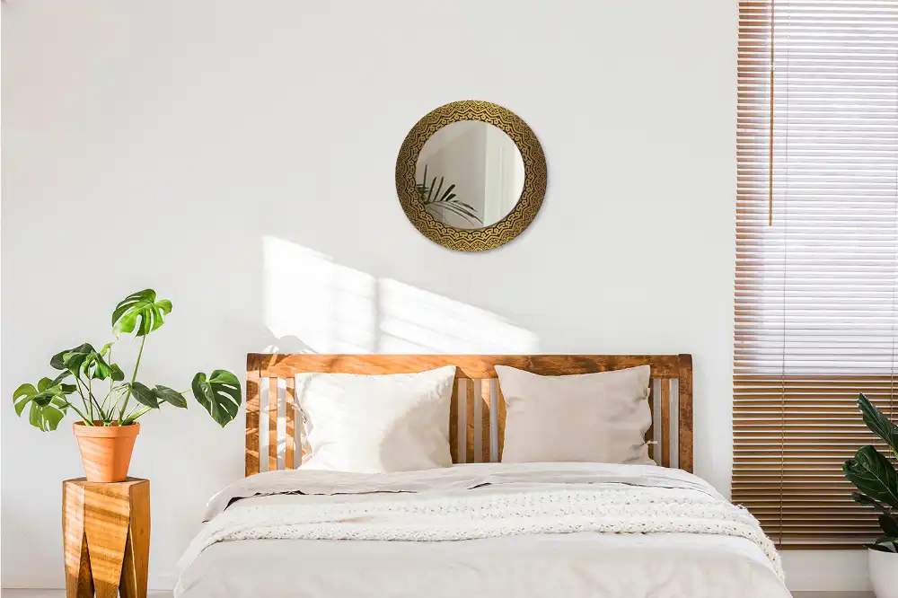 Oglindă rotundă decorativă de perete cu ornament grecesc