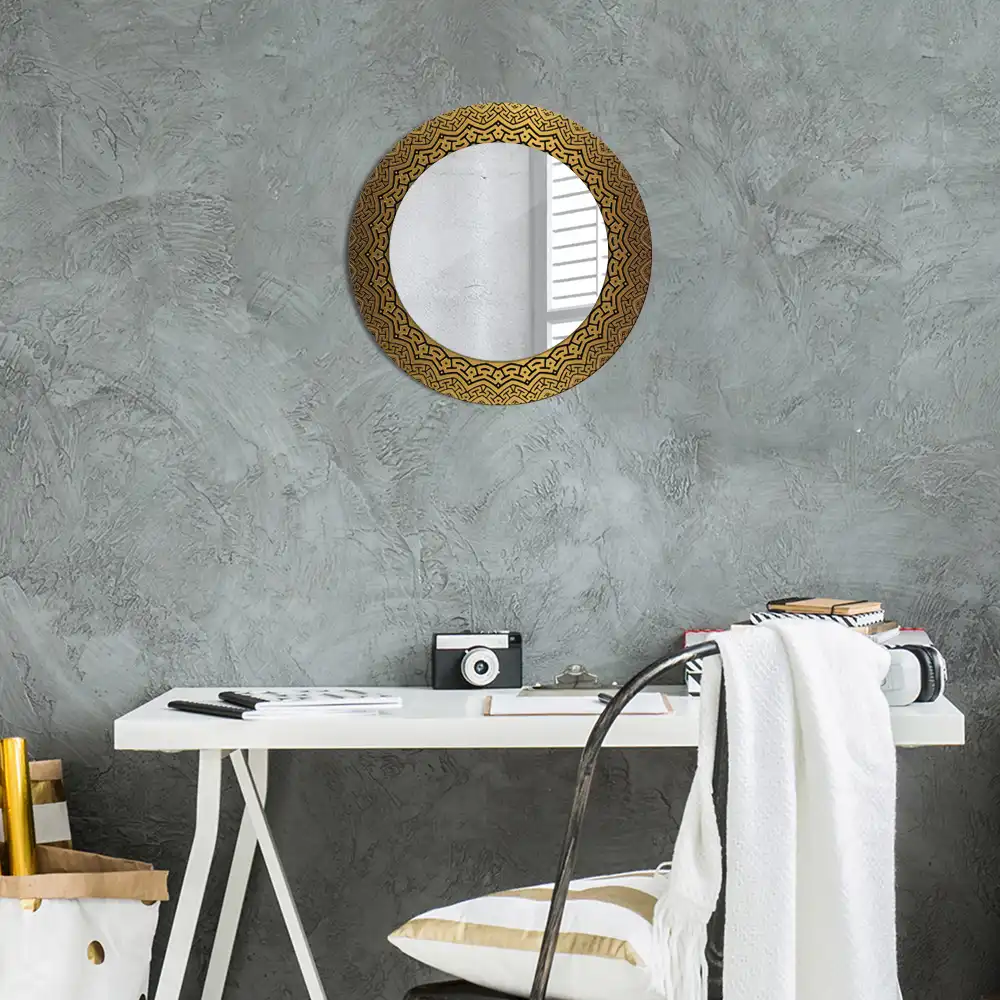 Oglindă rotundă decorativă de perete cu ornament grecesc