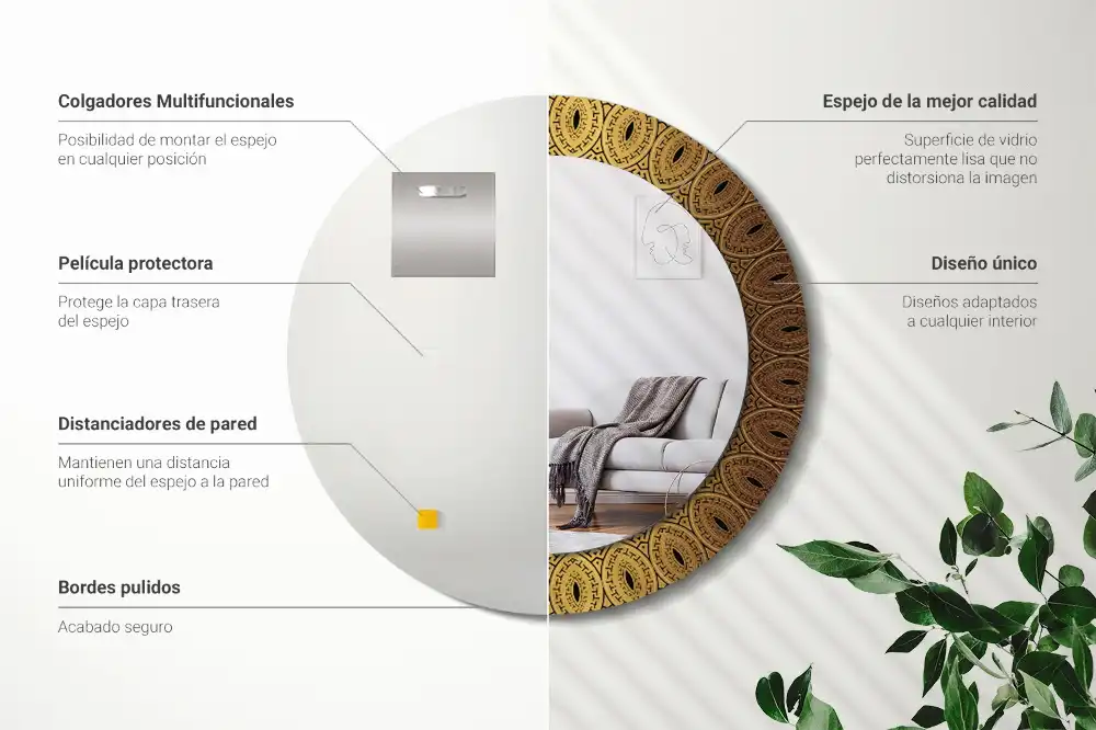 Oglindă rotundă decorativă de perete cu ornament grecesc