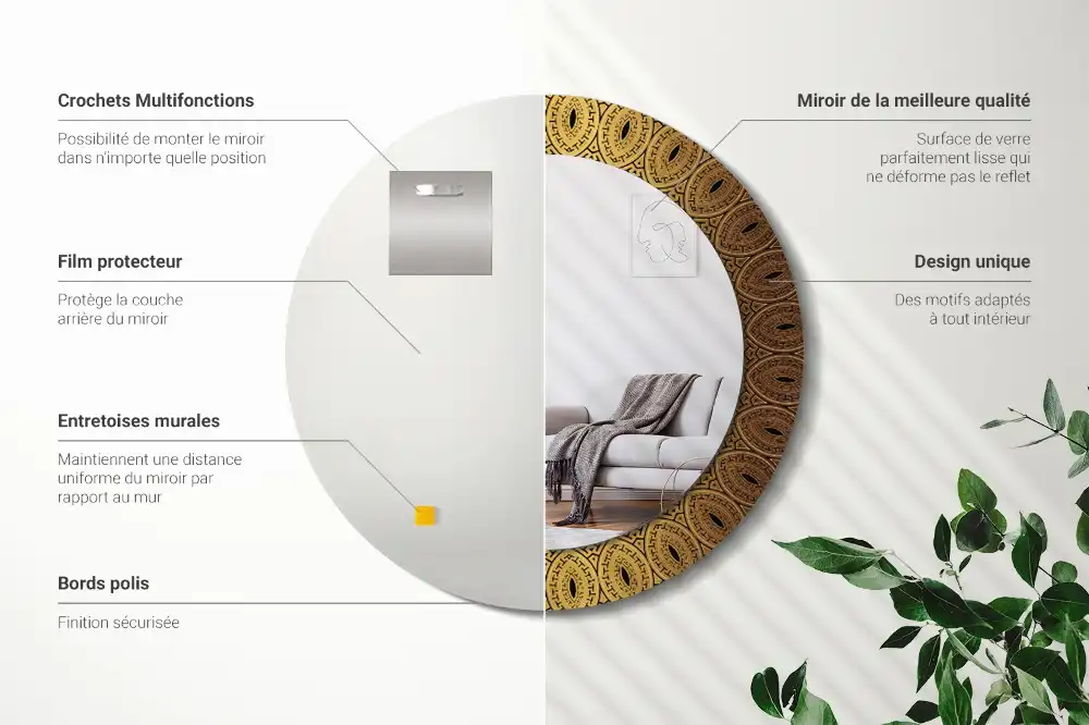 Oglindă rotundă decorativă de perete cu ornament grecesc