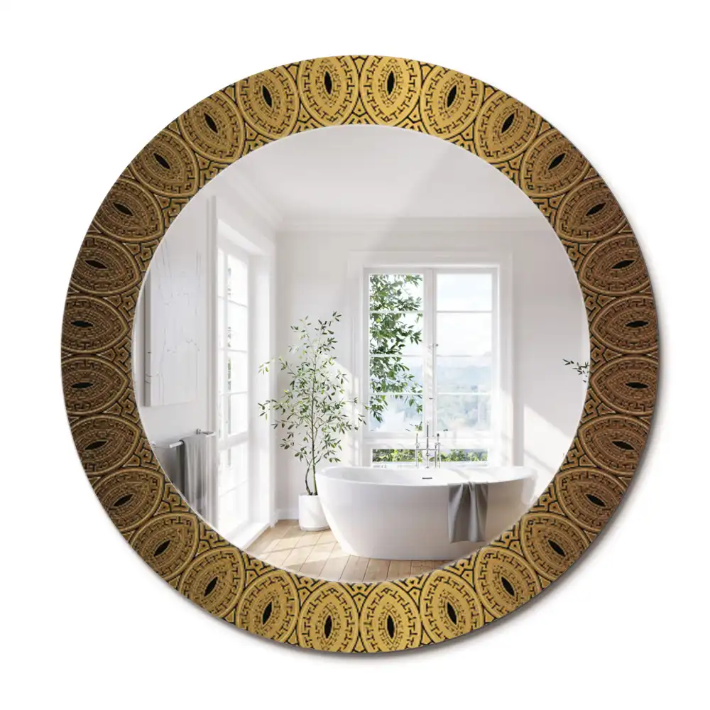 Oglindă rotundă decorativă de perete cu ornament grecesc