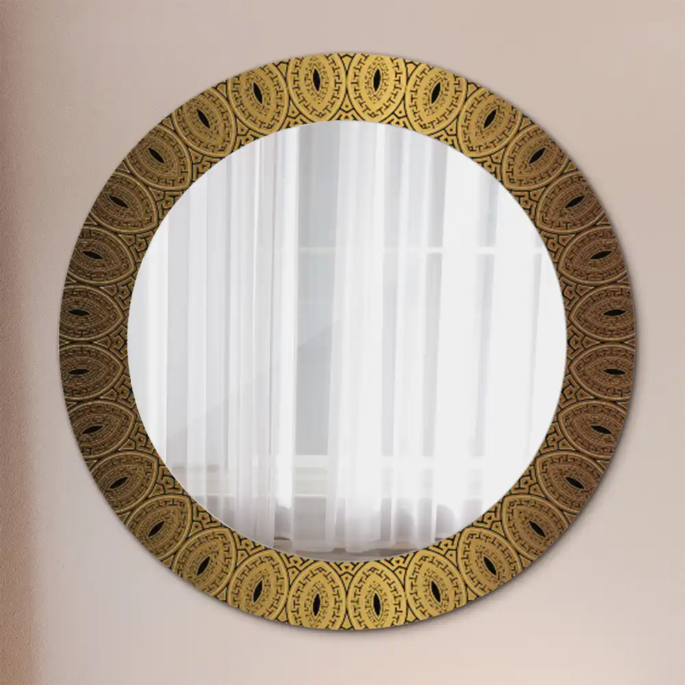 Oglindă rotundă decorativă de perete cu ornament grecesc