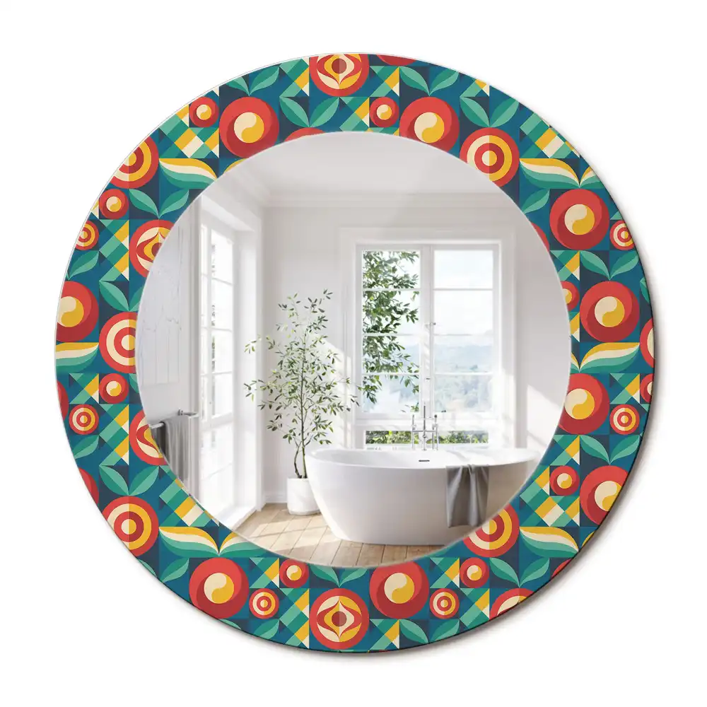 Oglindă decorativă rotundă cu design geometric de fructe și frunze