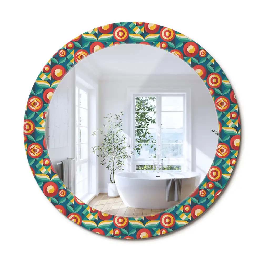 Oglindă decorativă rotundă cu design geometric de fructe și frunze