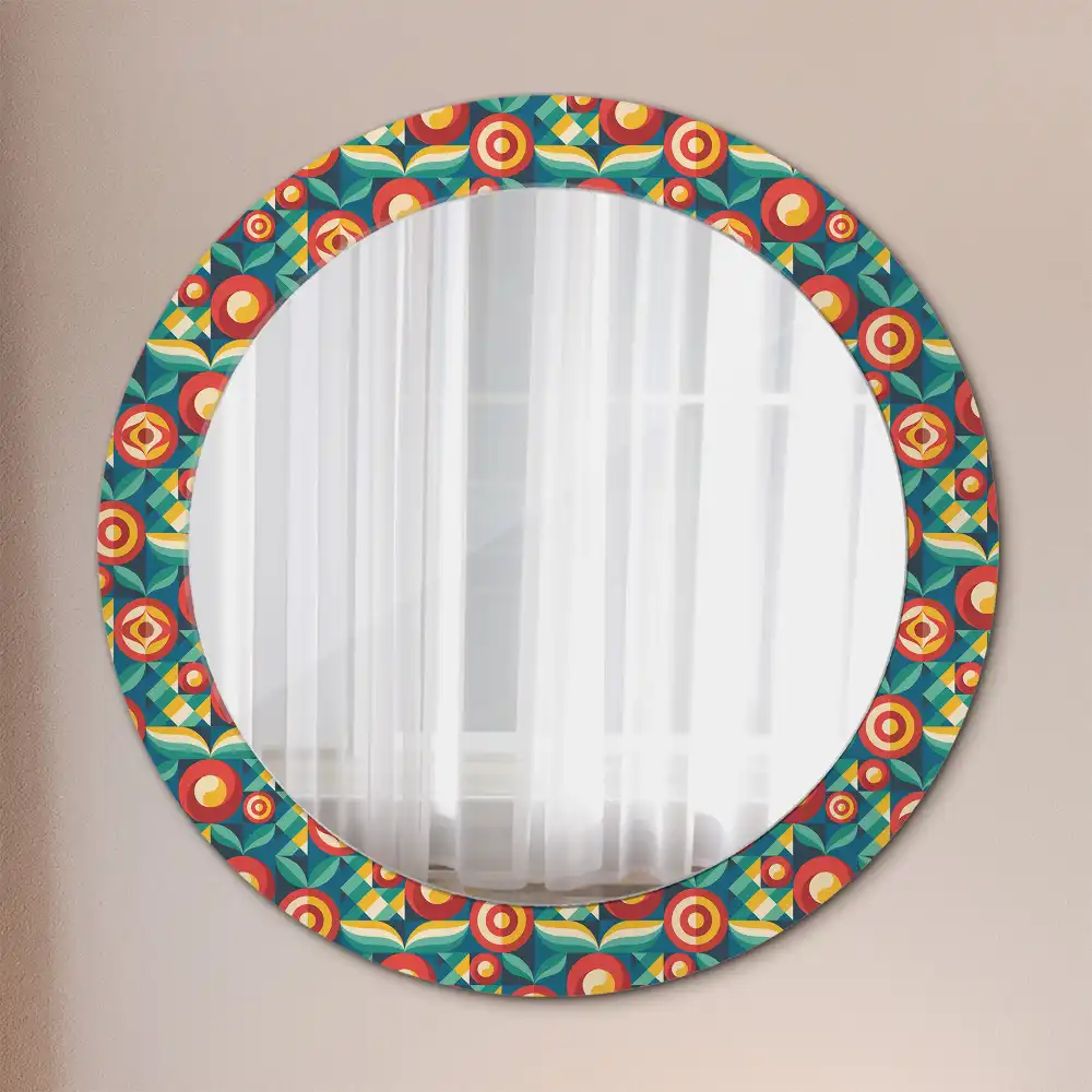Oglindă decorativă rotundă cu design geometric de fructe și frunze