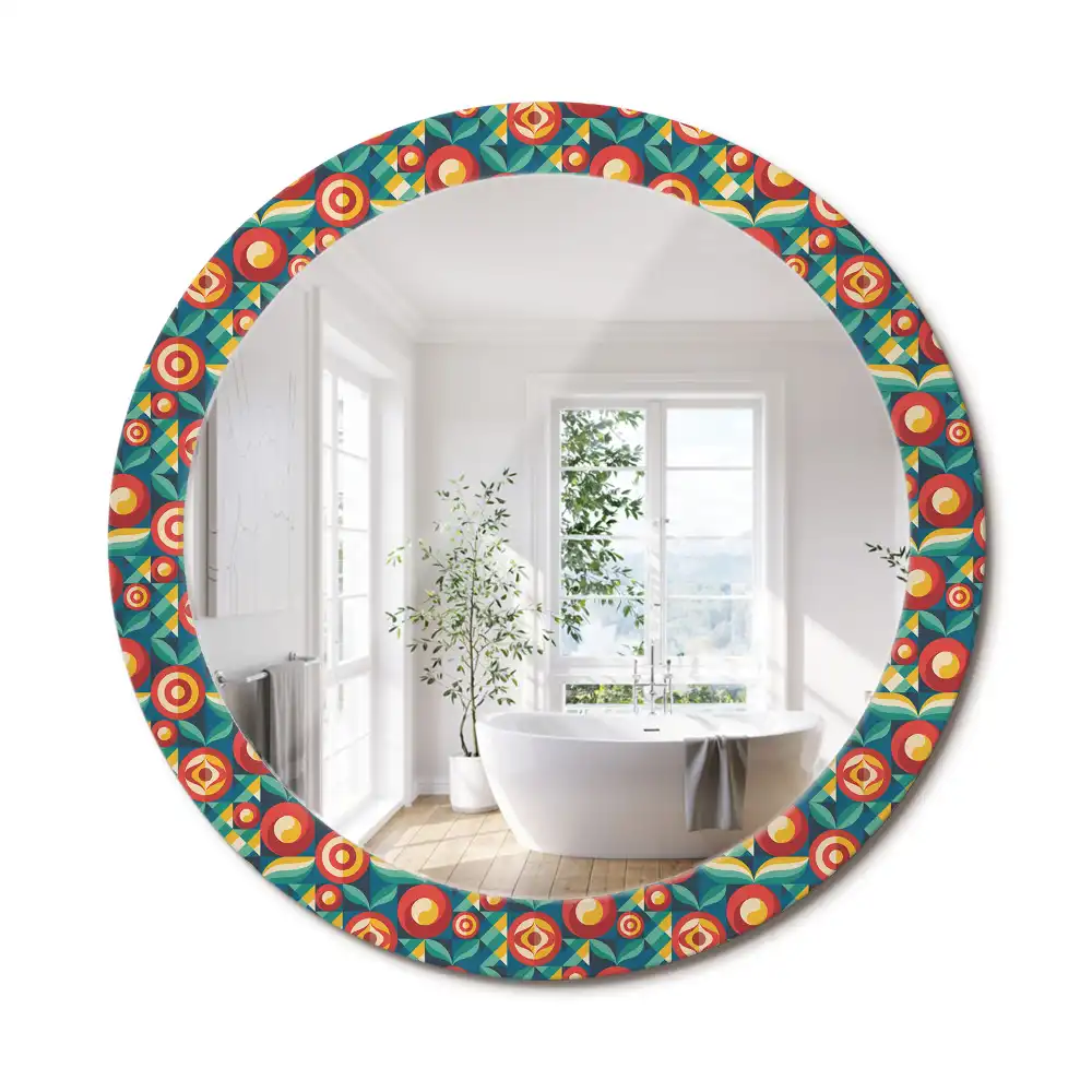 Oglindă decorativă rotundă cu design geometric de fructe și frunze