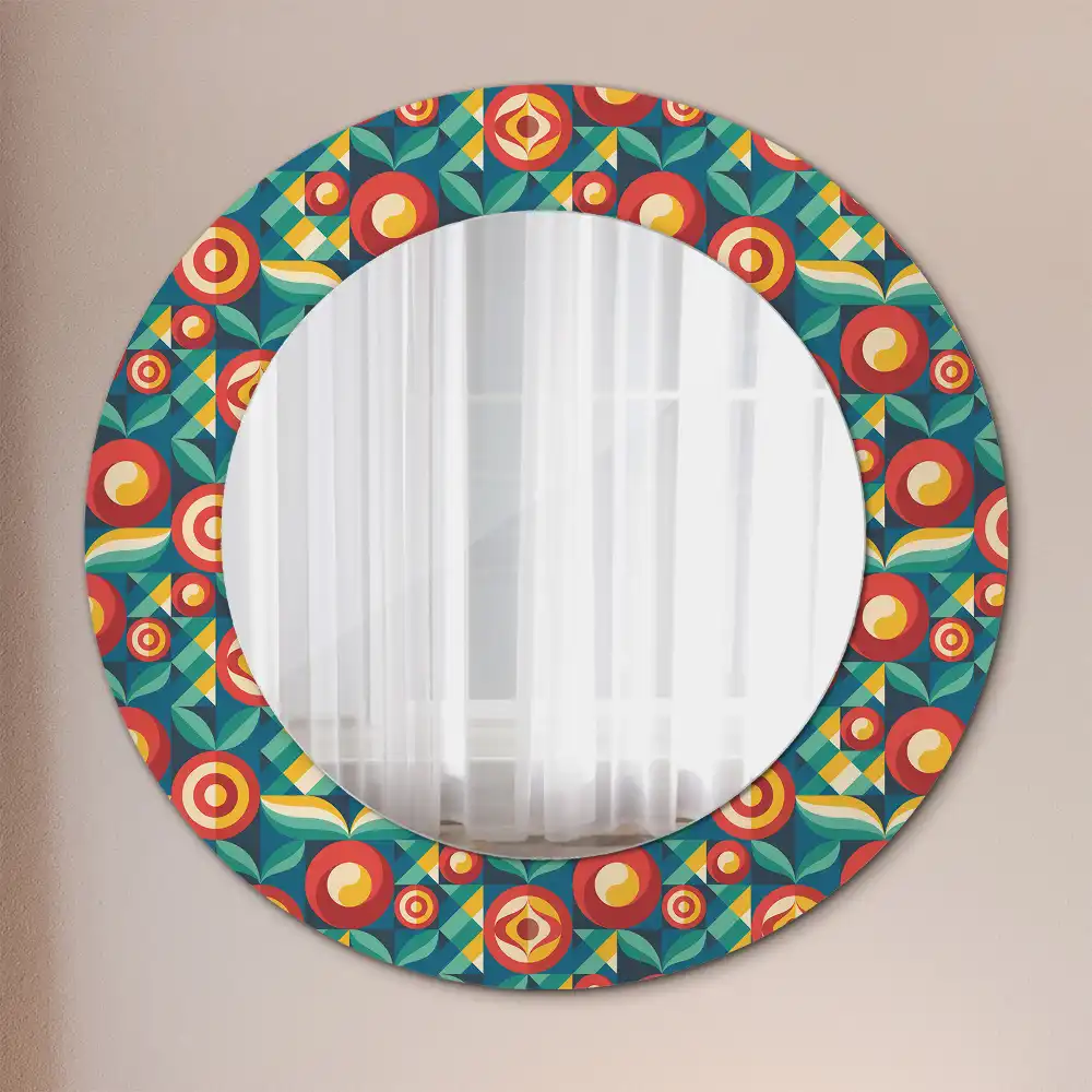 Oglindă decorativă rotundă cu design geometric de fructe și frunze