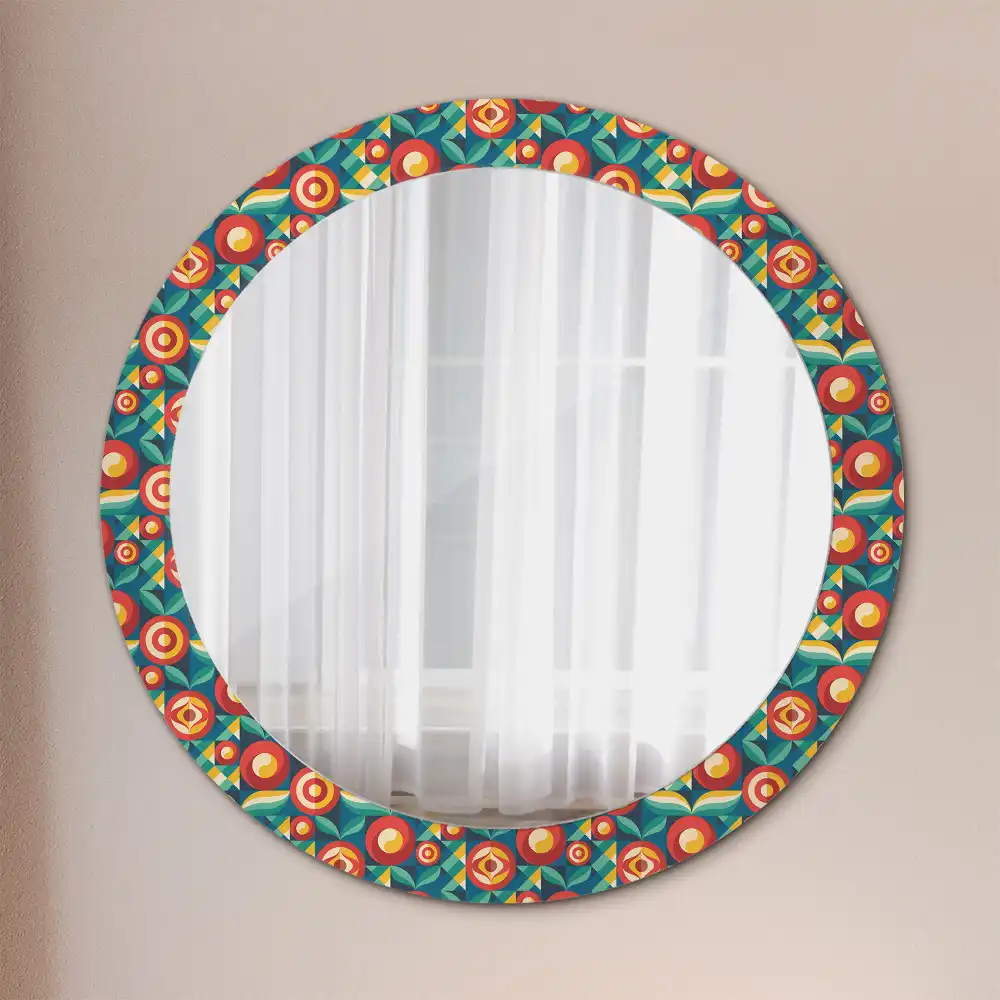 Oglindă decorativă rotundă cu design geometric de fructe și frunze