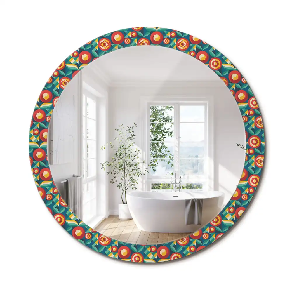 Oglindă decorativă rotundă cu design geometric de fructe și frunze