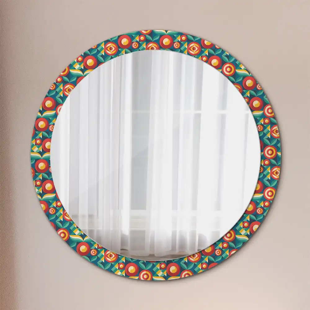 Oglindă decorativă rotundă cu design geometric de fructe și frunze
