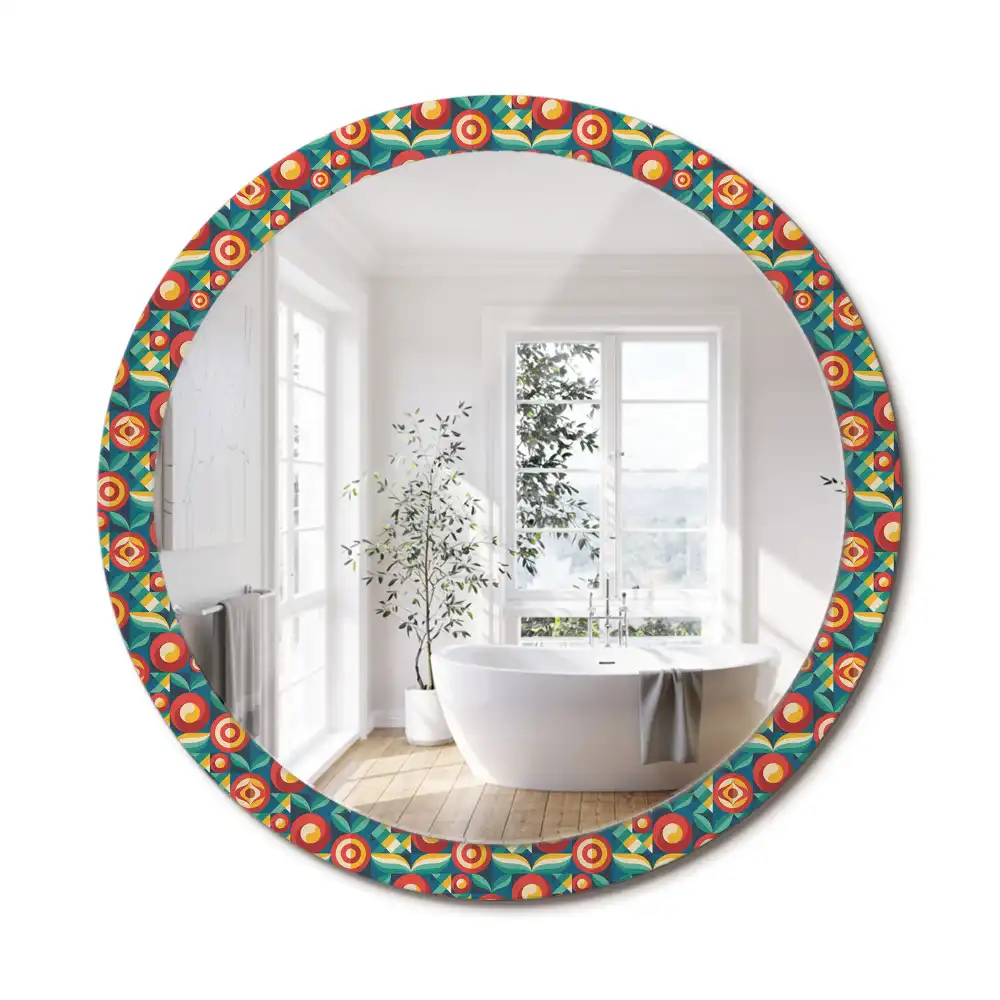 Oglindă decorativă rotundă cu design geometric de fructe și frunze