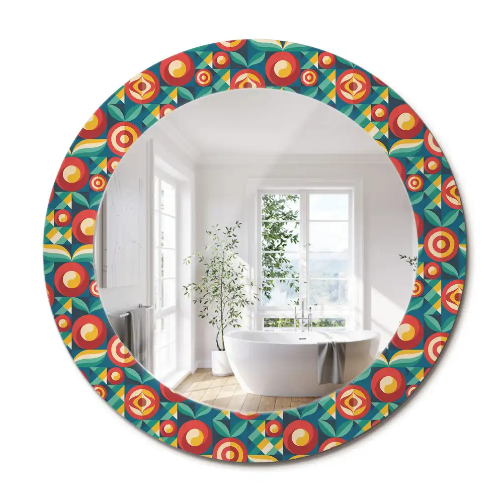 Oglindă decorativă rotundă cu design geometric de fructe și frunze