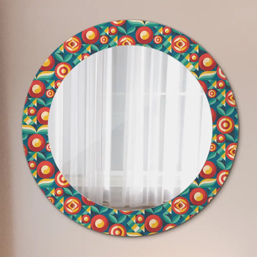 Oglindă decorativă rotundă cu design geometric de fructe și frunze