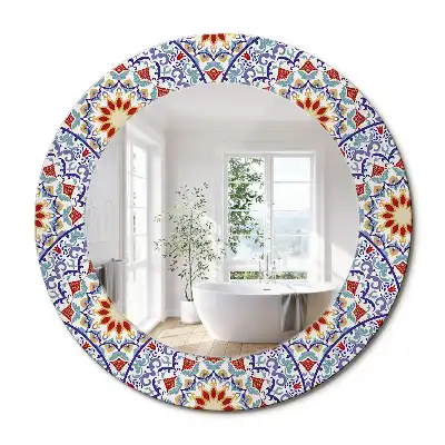 Oglindă rotundă decorativă cu compoziție orientală pentru perete