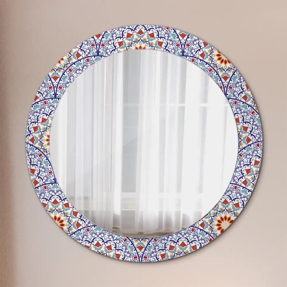 Oglindă rotundă decorativă cu compoziție orientală pentru perete