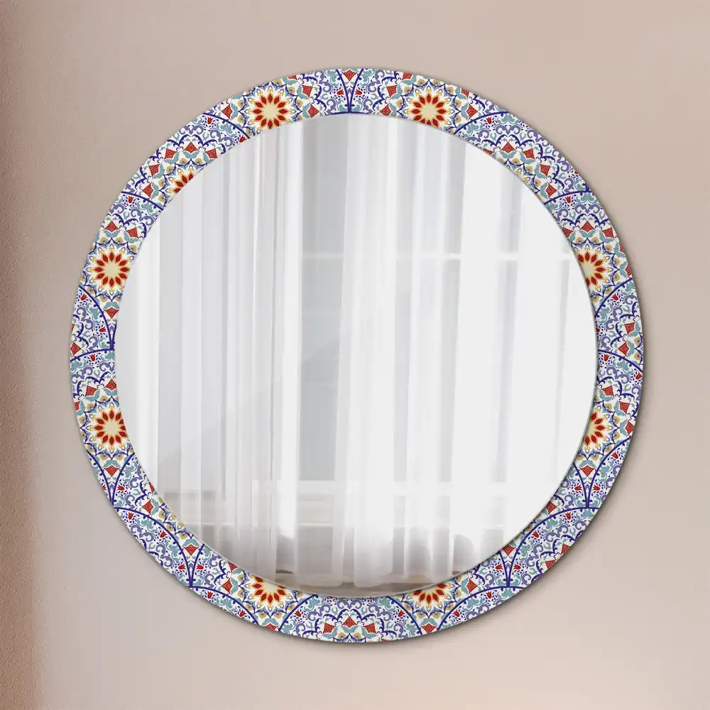 Oglindă rotundă decorativă cu compoziție orientală pentru perete