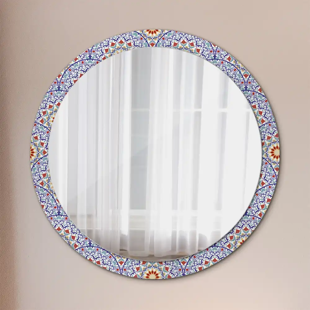 Oglindă rotundă decorativă cu compoziție orientală pentru perete