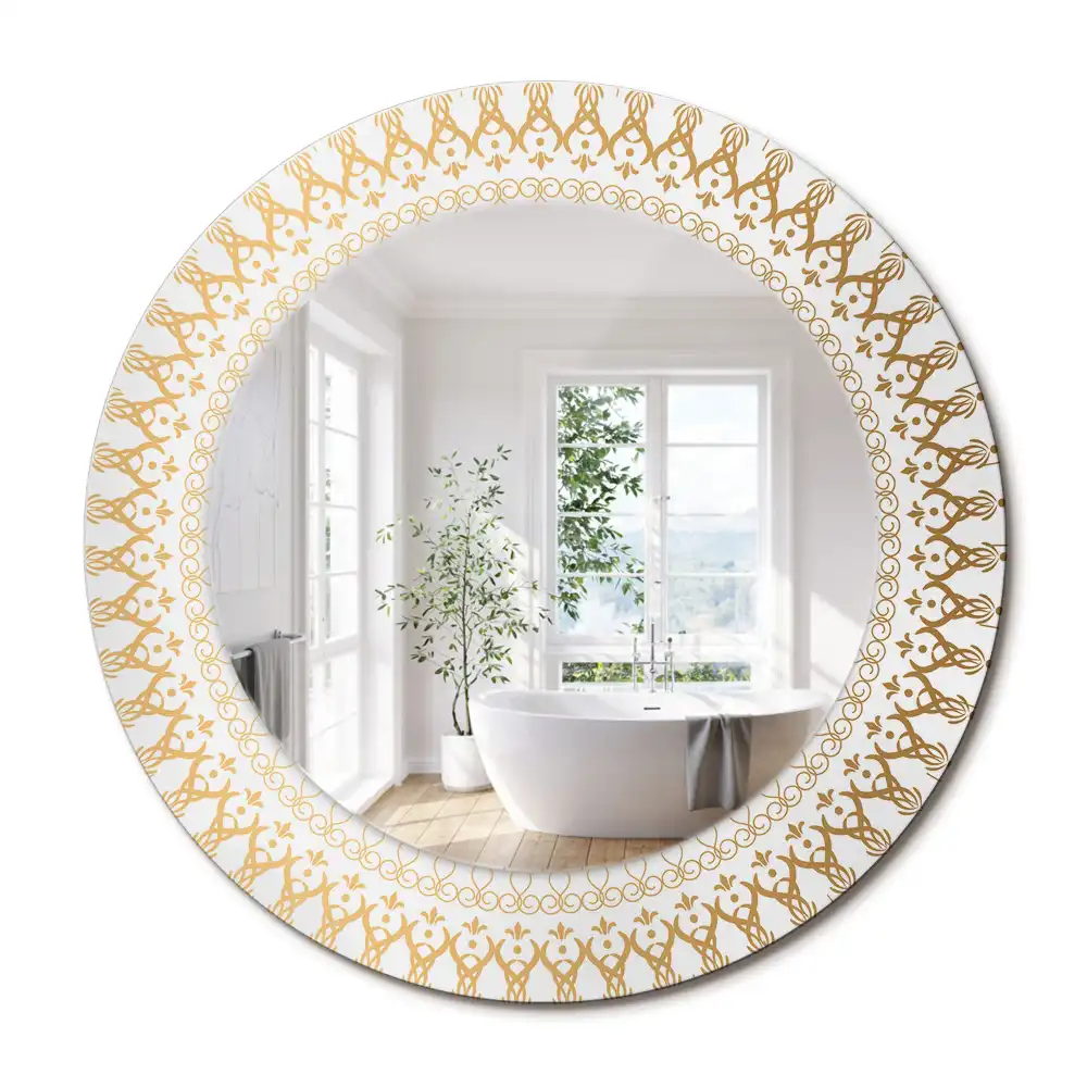 Oglindă rotundă cu ramă cu imprimeu mandala indiană
