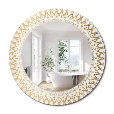 Oglindă rotundă cu ramă cu imprimeu mandala indiană