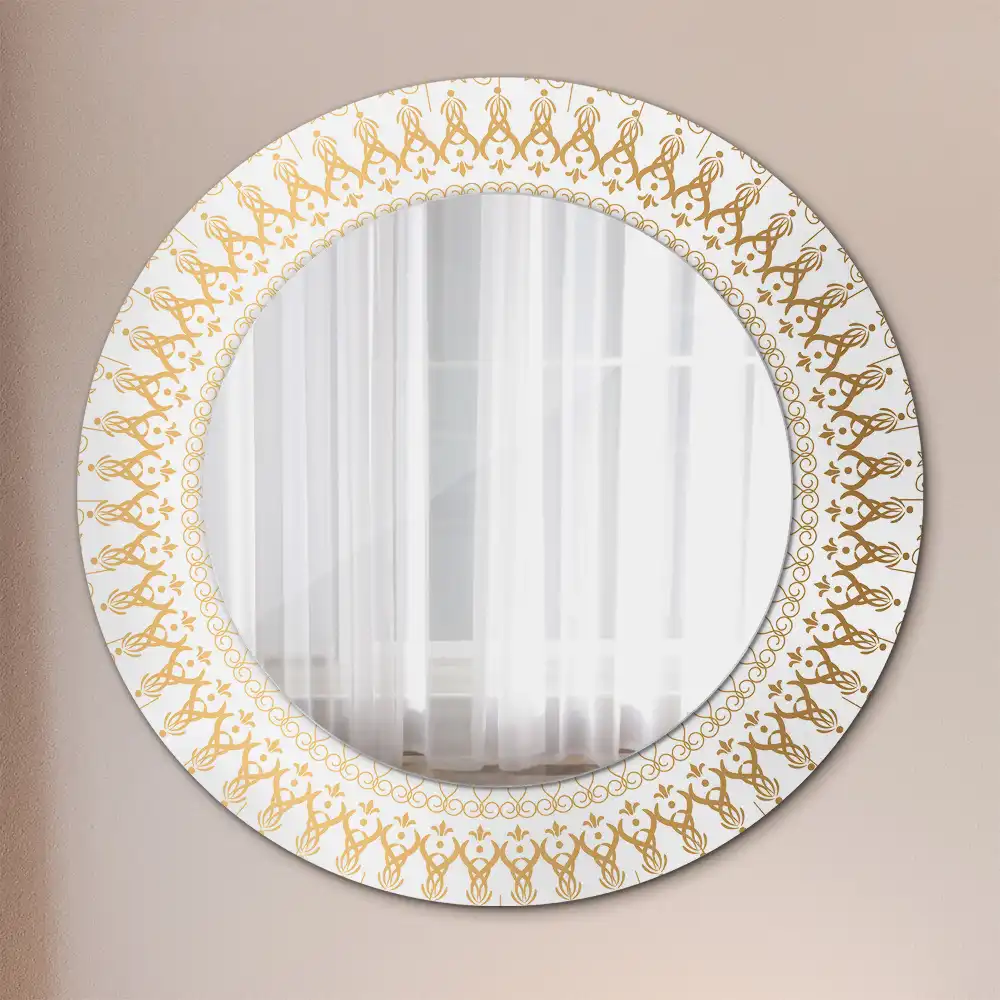 Oglindă rotundă cu ramă cu imprimeu mandala indiană