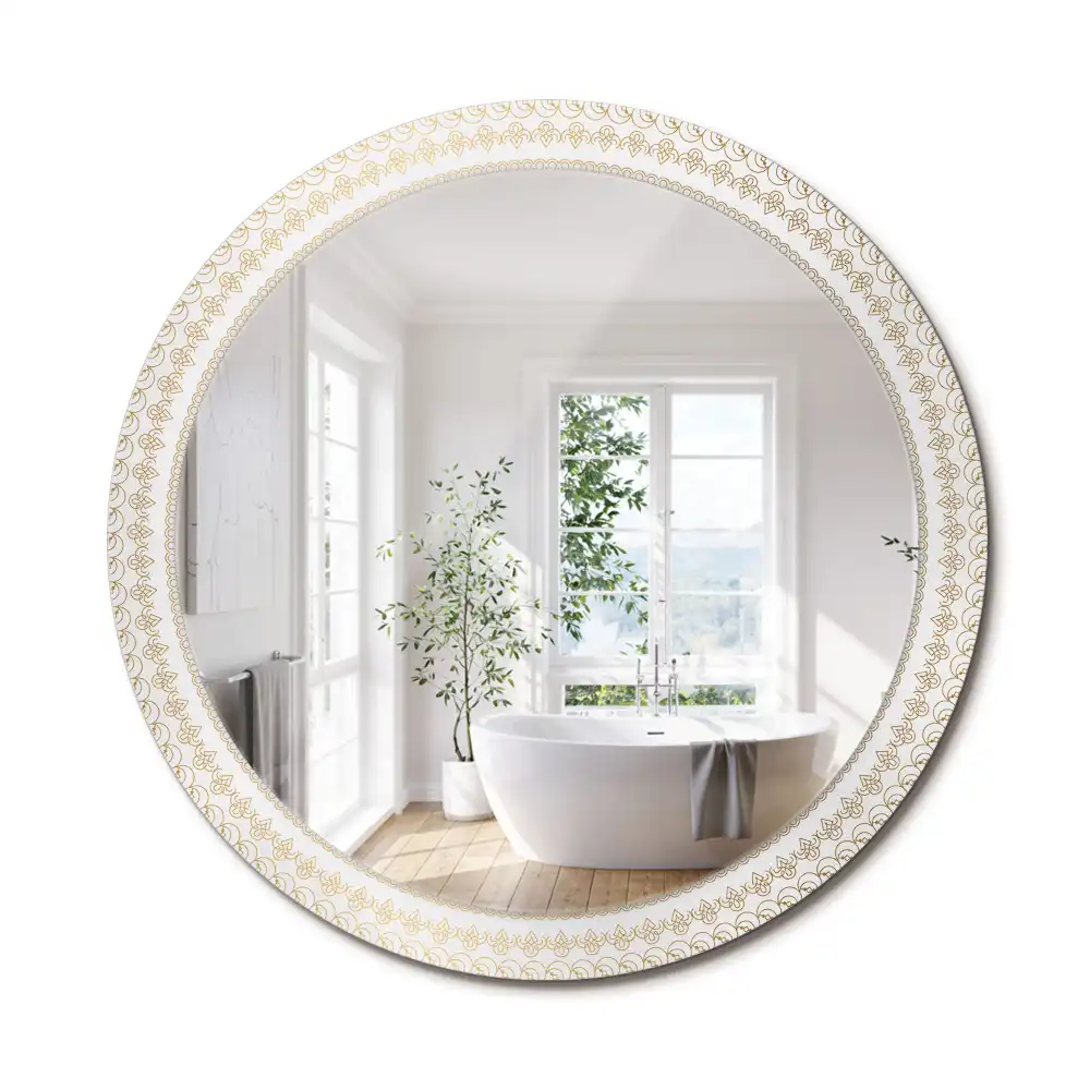 Oglindă rotundă cu ramă cu imprimeu mandala indiană