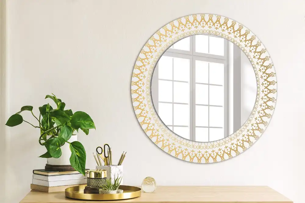 Oglindă rotundă cu ramă cu imprimeu mandala indiană