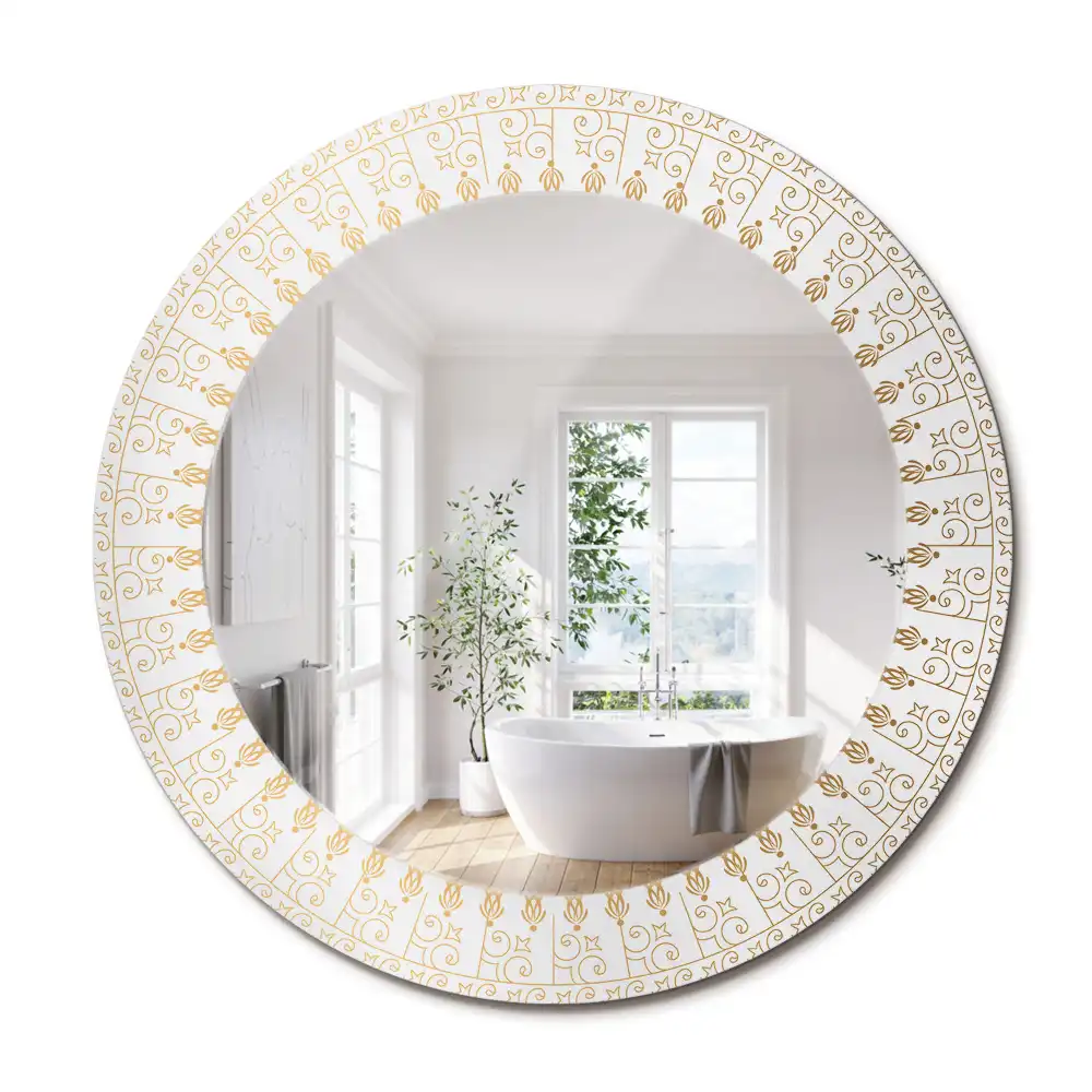 Oglindă rotundă cu ramă cu imprimeu mandala indiană