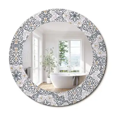 Oglindă rotundă decorativă de perete cu ornamente geometrice