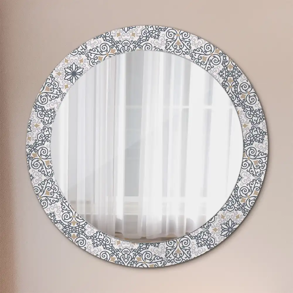 Oglindă rotundă decorativă de perete cu ornamente geometrice