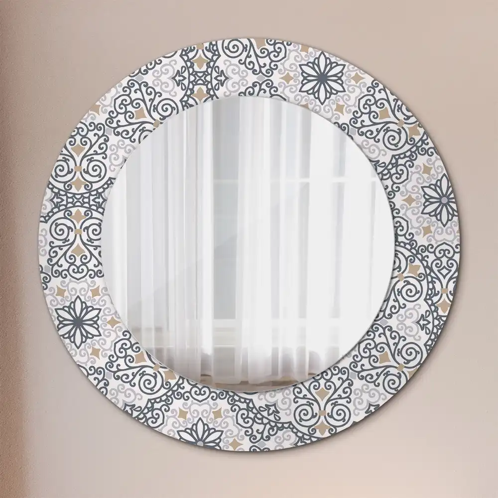 Oglindă rotundă decorativă de perete cu ornamente geometrice