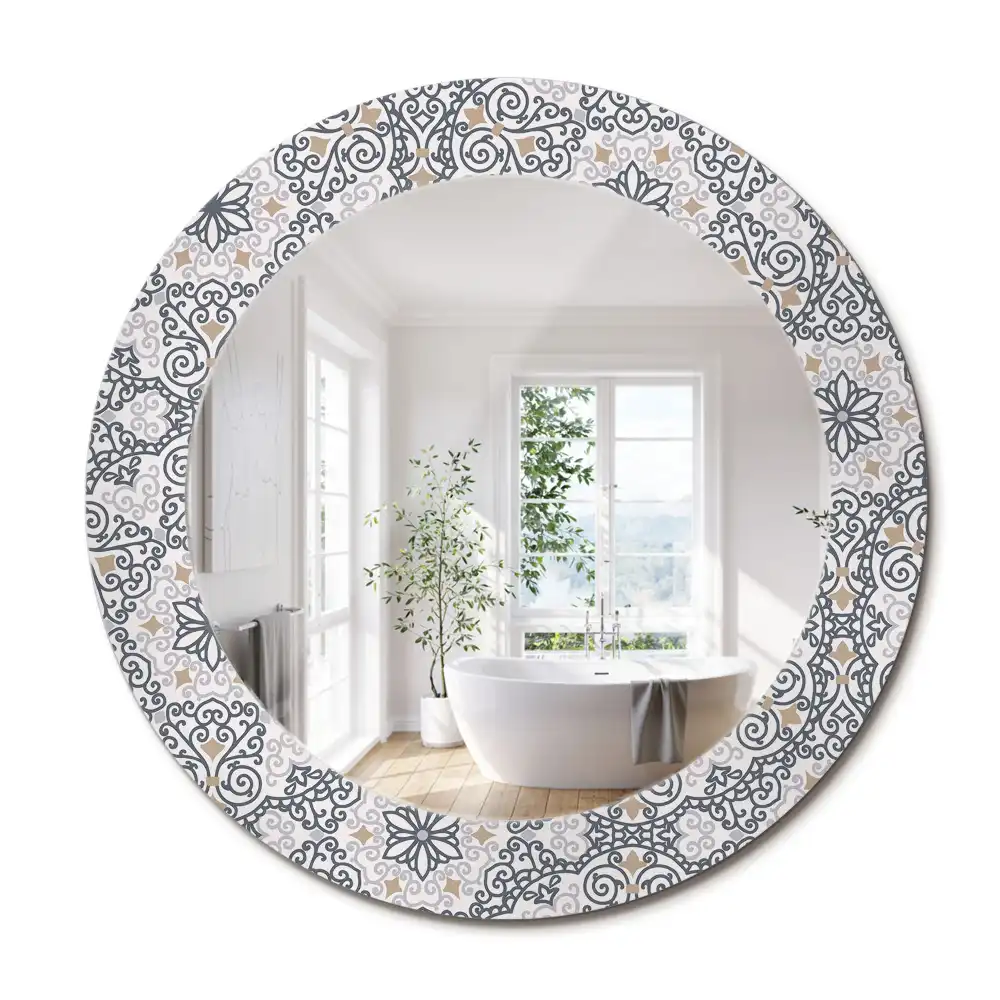 Oglindă rotundă decorativă de perete cu ornamente geometrice