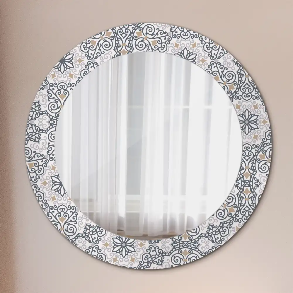 Oglindă rotundă decorativă de perete cu ornamente geometrice