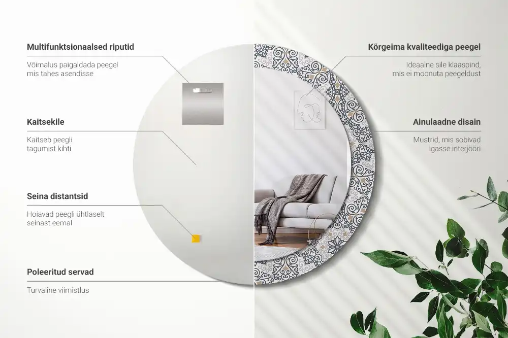 Oglindă rotundă decorativă de perete cu ornamente geometrice